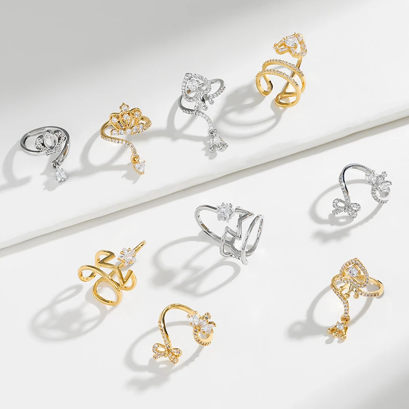 18k Gold Brass Ring AAA cubic zircon crown rings crown shaped gold fingertip nail ring For Women manicure protective