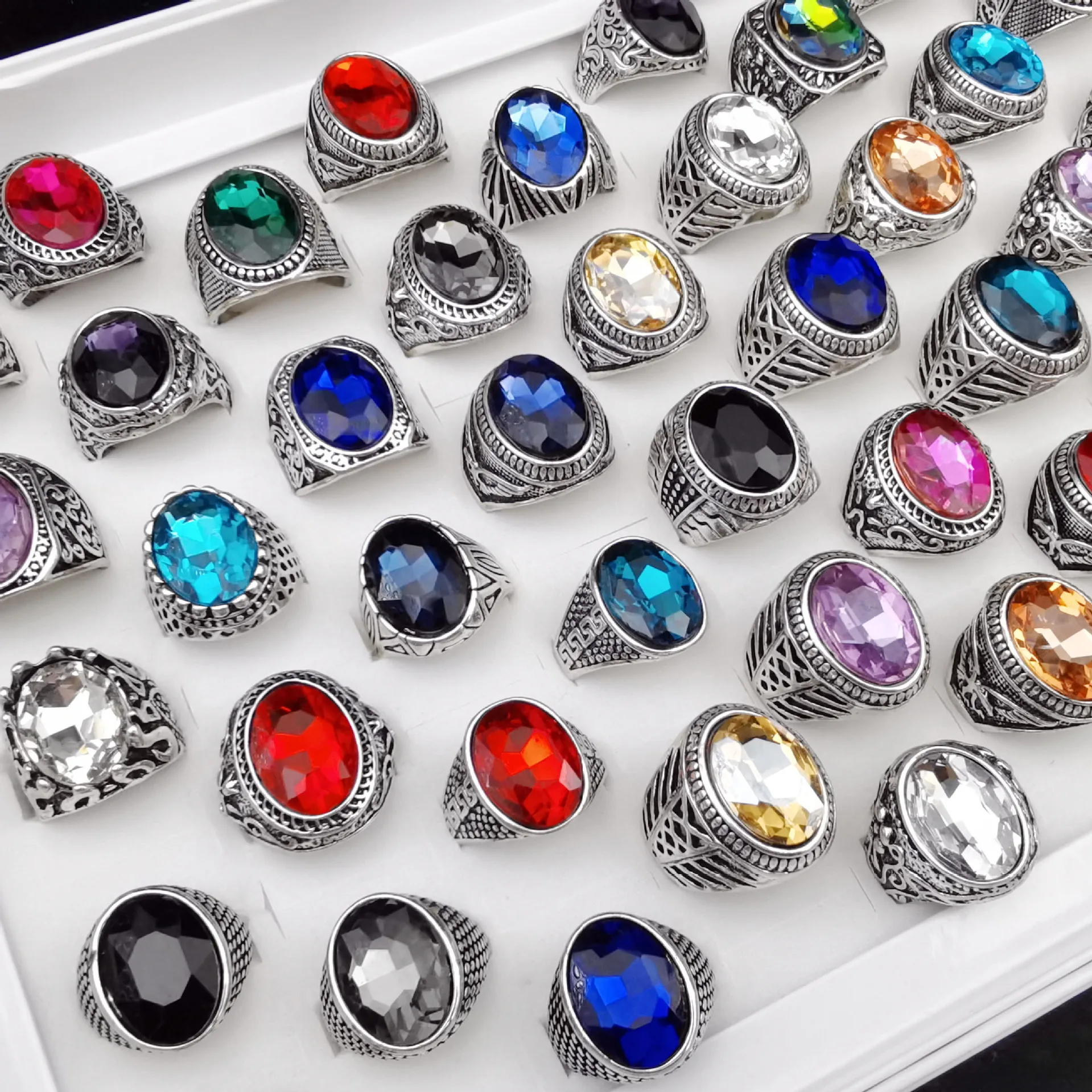 Aug jewelry mixed wholesale European and American alloy ring exaggerated ring retro red sapphire diamond ring