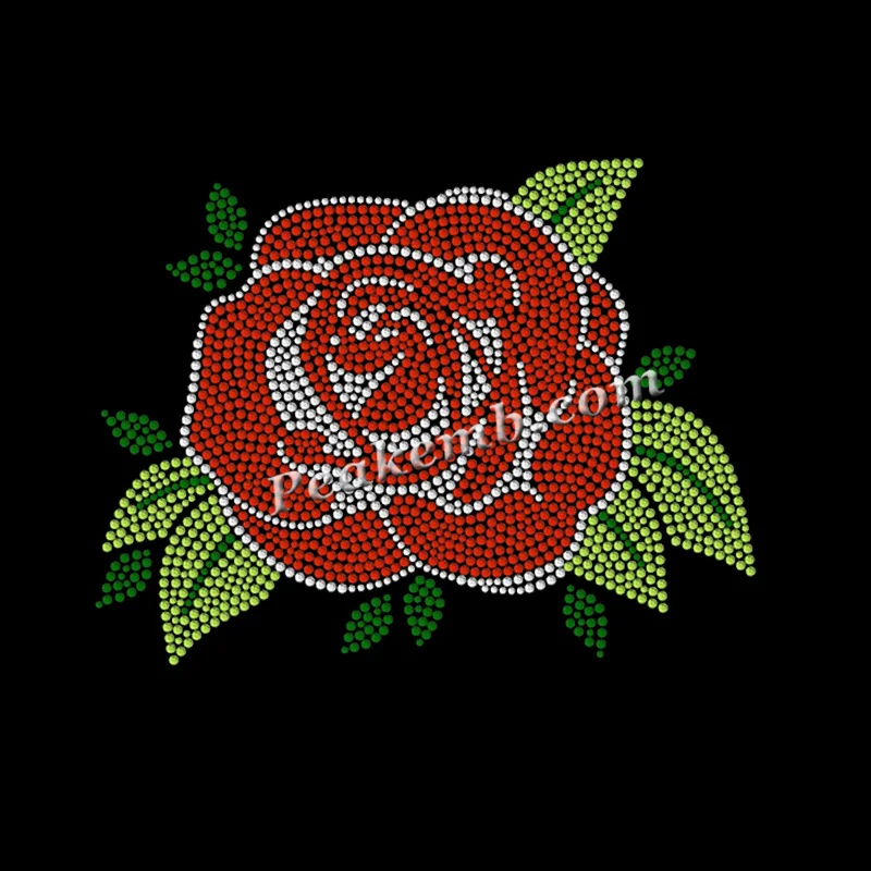 Bling and Bling Crystal Stones Iron on Rose Flower Rhinestone Motif Applique Design for T-shirt and Hoodies