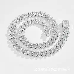 2021 Winter New15mm Hip Hop Color Necklace heavy link chain hiphop full diamond pink white Cuban chain