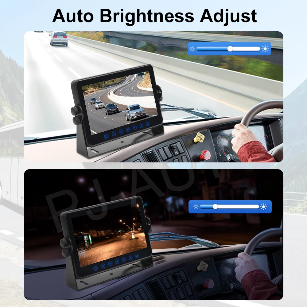 PJAUTO 7 Inch AHD Heavy Duty Monitor Rear View Touch Button Monitor Full Glass Surface Van RV Bus Monitor
