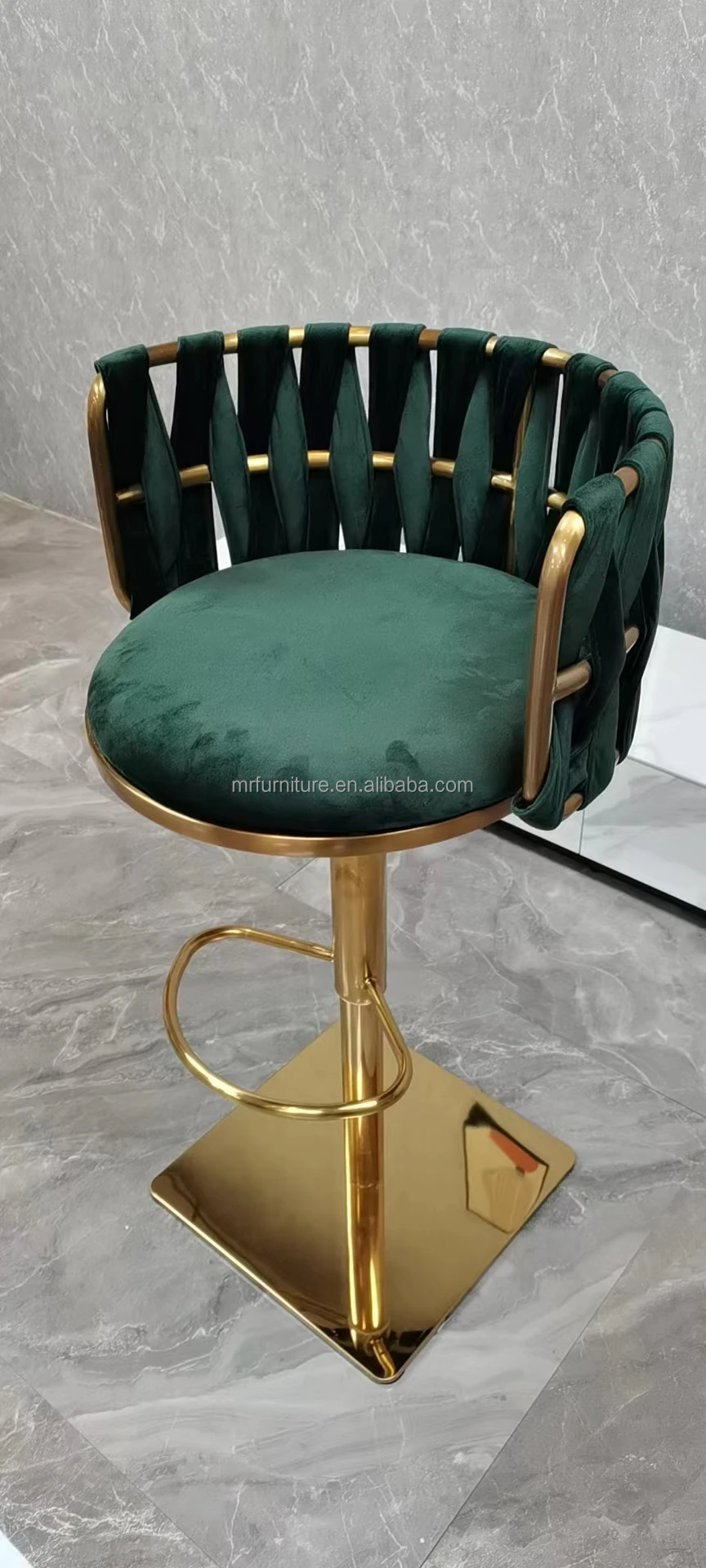 Modern Luxury Bar Furniture Backrest Lift and Rotate Bar Chair Stainless Steel Bar Stool for Coffee Shop Bistro Restaurant