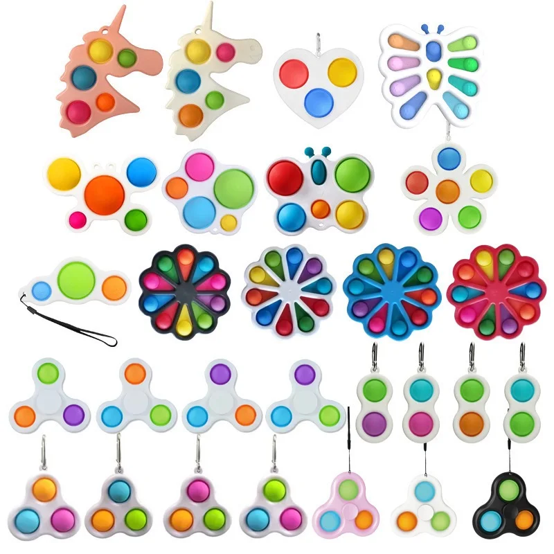 
Wholesale silicone push pops it fidget toys set butterfly crab gyro bubble press keychain toys 