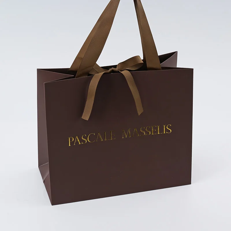 Luxury Design Eco-Friendly Paper Gift Bags Flat Full Color Small Shopping Bag Brown Gift Bag