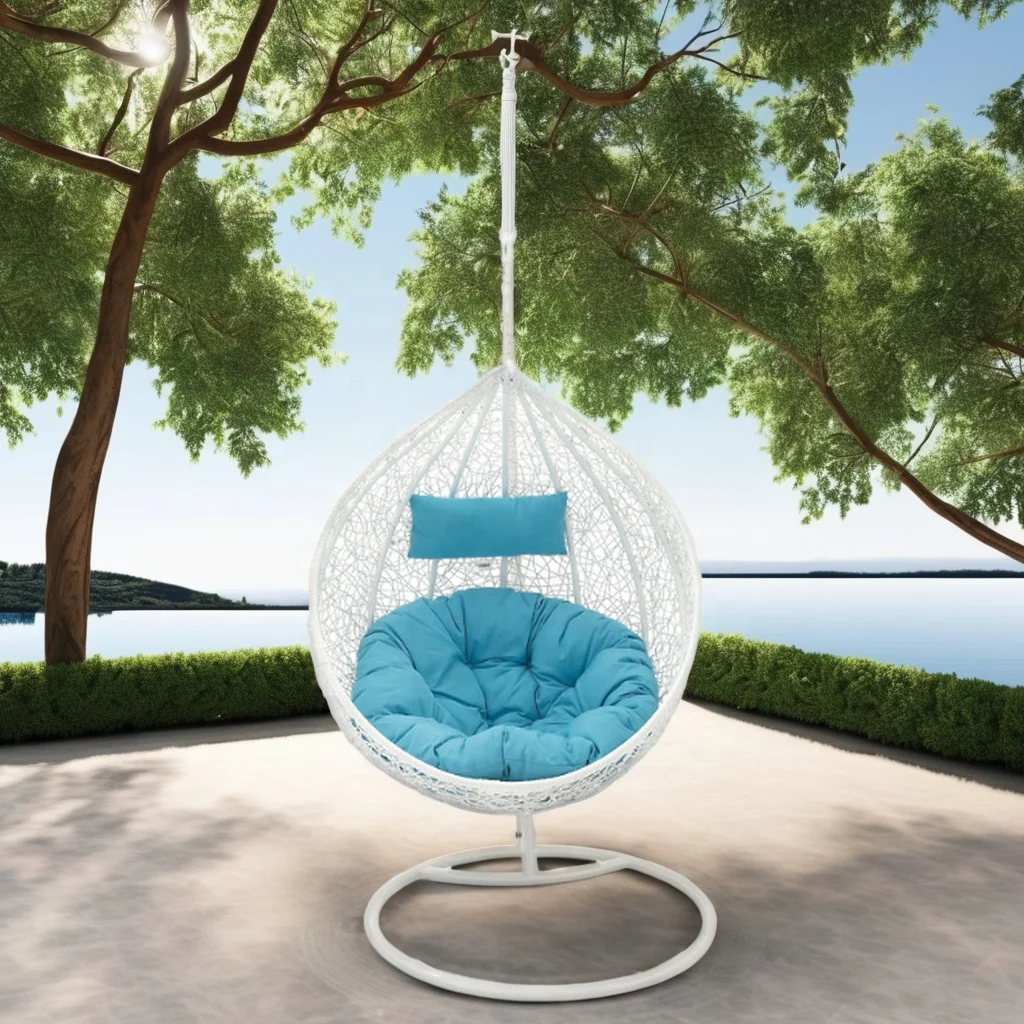 Outdoors Rattan Egg Chair, Blue and White