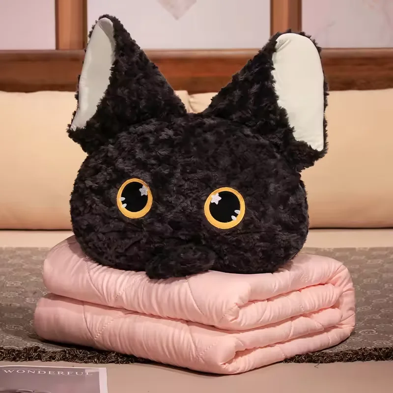 40CM Devon Rex Black white cat cushion pillow 2-in-1 blanket Car Summer thin warm quilt Stuffed & Plush Toys