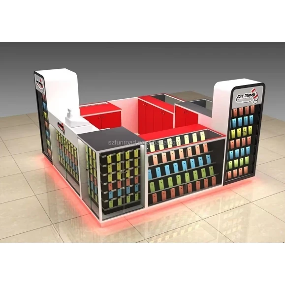 Factory Custom Mobile Phone Case Showcase with Lights Cellphone Repair Counter Display Modern Cell Phone Kiosk for Sale