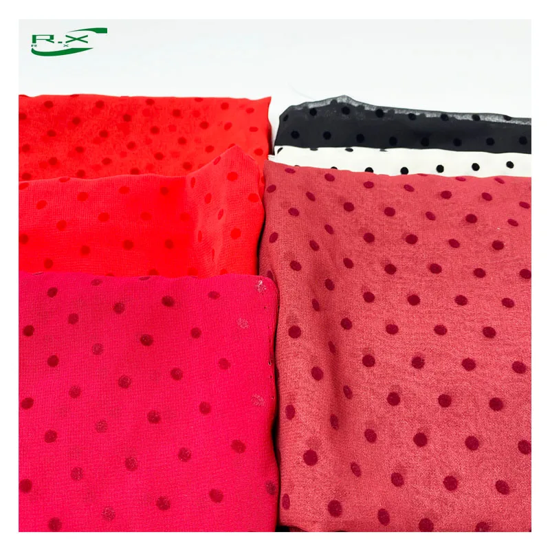 Custom Wholesale High Quality Polyester Polka Dot Flocking  Chiffon Material Fabric for Clothing China
