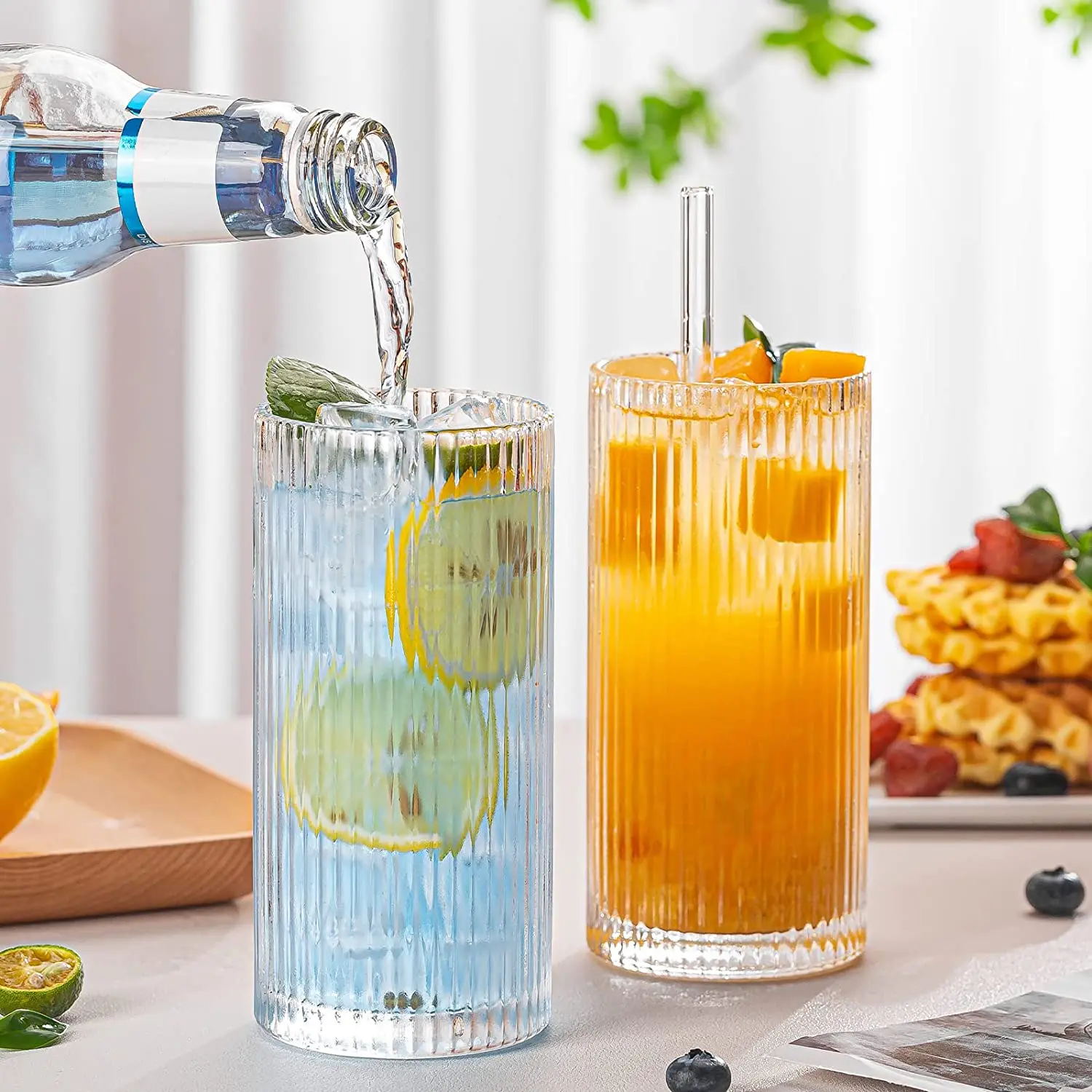 High quality business Reusable juice Glass Cup Christmas Gift Boxes For frinking Glasses Ribbed Glass