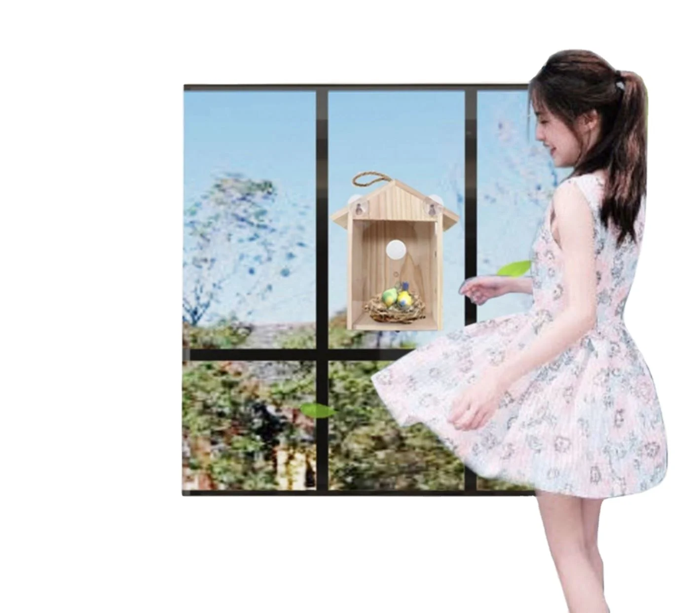 Hot sale Window Bird Houses for Outside with 2 Hooks Hanging Wooden Birdhouses to Paint for Outdoors Wood Bird Nesting Box