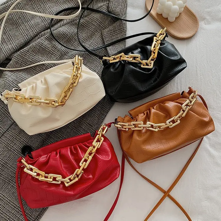 New Fashion Dumpling Cloud Bags High Quality Purses Thick Chain Shoulder Women Handbags Pleated Bag