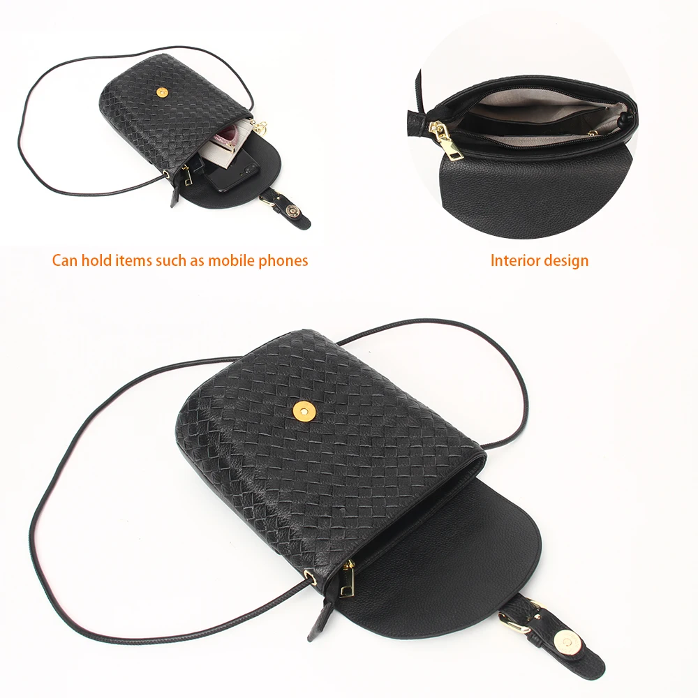 Customized ladies bag Handmade Crossover woven Shoulder Sling Bags Flip bucket bag Real Leather Cross body Purses for Women