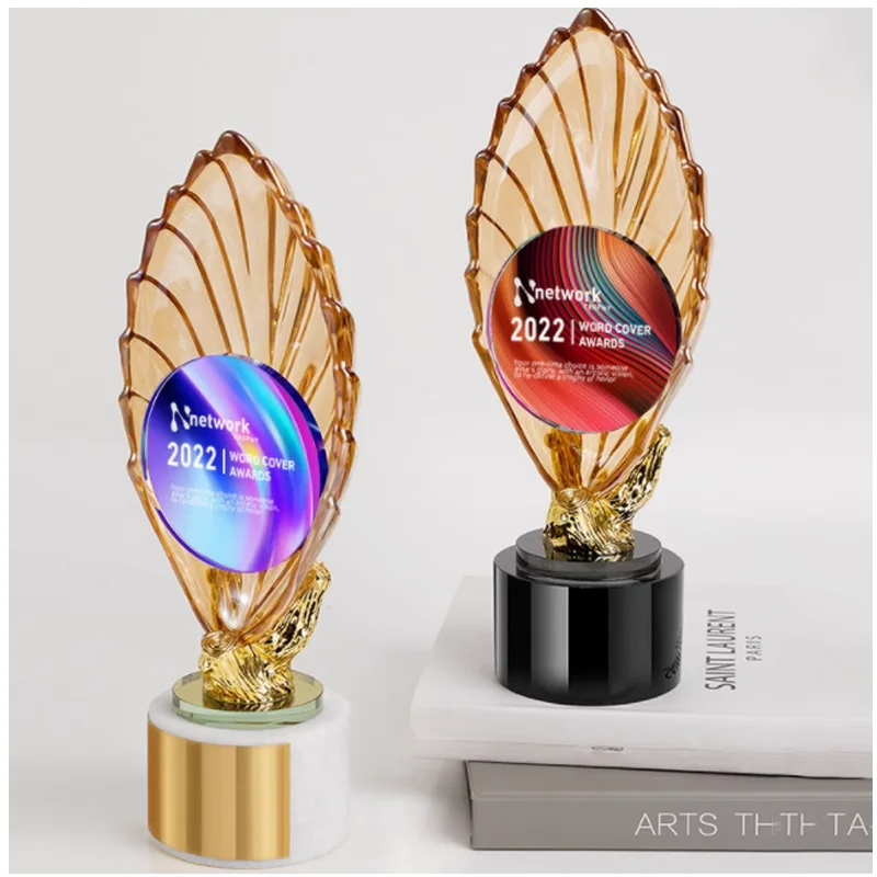 Shining Crystal Crafts Gold-plated Trophy With Black Base Metal Glass Awards Souvenir Gift