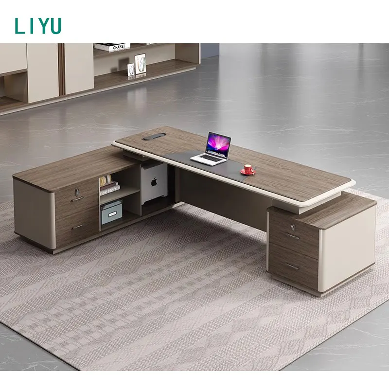 Liyu furniture Ceo Modern Wood scrivanie L Shape Luxury Executive Works Manage Table and chair set Office Desks