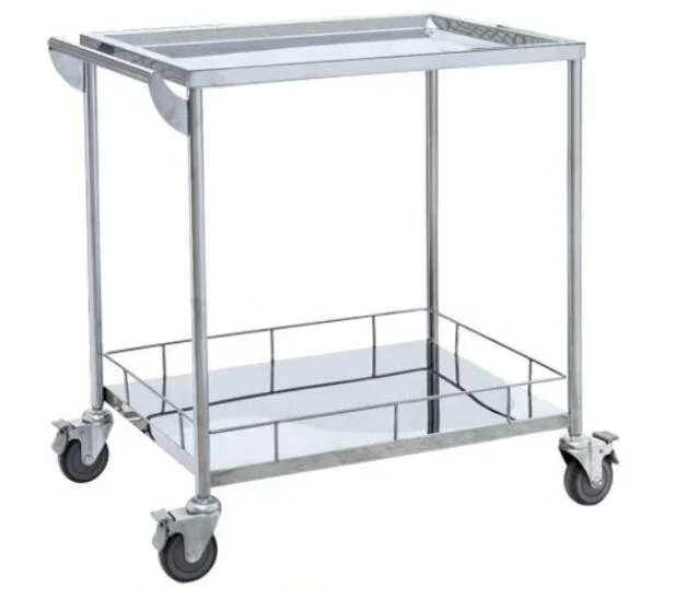 Two tray stainless steel surgical instrument trolley T404