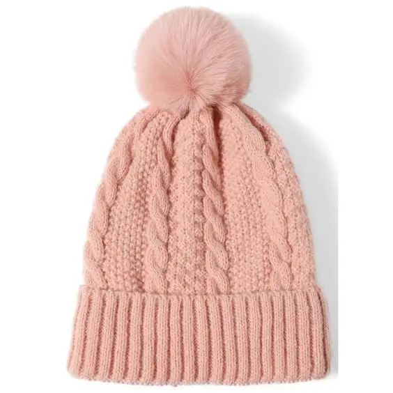Winter Cable Sherpa Fleece Lined Ribbed Cable Knit Beanie Lattice Braided Knit Crossover Stitch Faux Fur Pom Soft Warm Hat