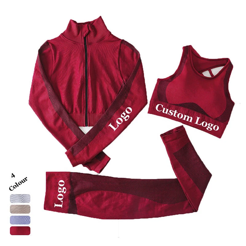 Custom Logo Long Sleeves Zipper Clothing Gym Yoga Set Seamless Activewear Fitness Sport Gym Suits Wear Running Clothes for Women