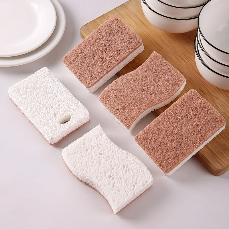 Eco Friendly Natural Wooden Cellulose Sponge Scrub Biodegradable Sisal Dish Washing Sponge For Kitchen Cleaning