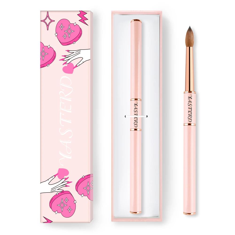 Высококачественные розовые 100% чистые акриловые кисти Kolinsky с логотипом на заказ, обжимные кисти размером 12 14 16 18 с коробкой для маникюрной пудры