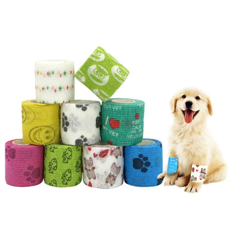 custom printed cohesive bandage pet self-adhesive dog animal foot binding anti-dirty bandage elastic ankle finger bandage
