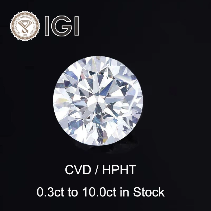 Starsgem IGI Certified Diamond Round 0.3ct 0.5ct 1.0ct DEF Color VVS Loose HPHT CVD Lab Grown