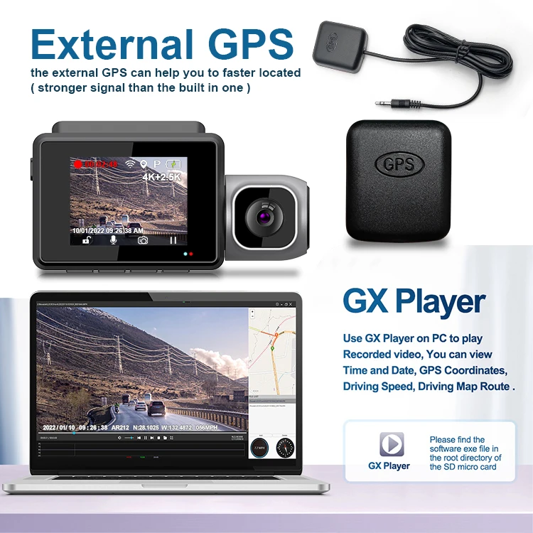 2.0-Inch 4K WiFi GPS Dashcam with Dual Sony Lenses Front & inside Video Recorder Camera Double Camera Dashcam 4K Car Black Box