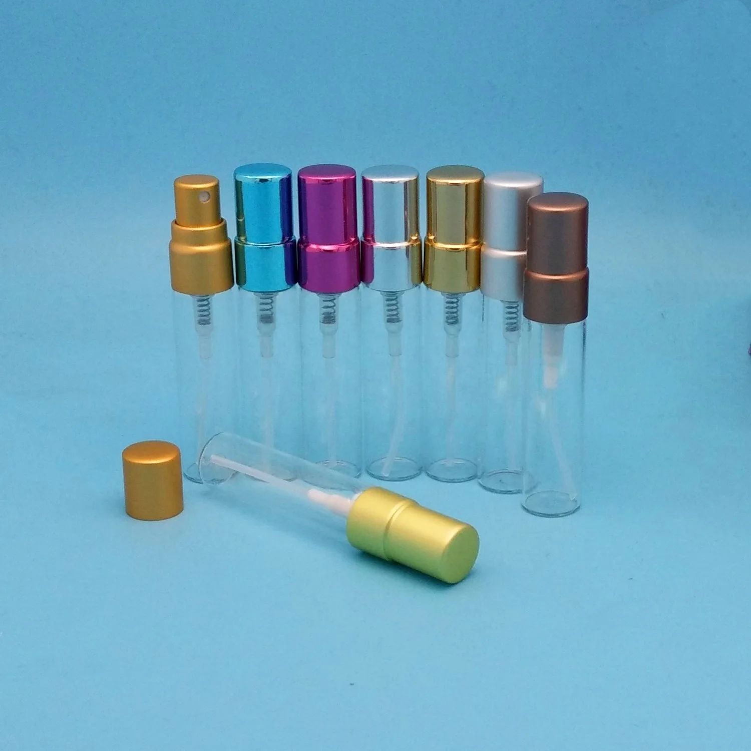 3ml 5ml glass tube sprayer bottle with 12/410 aluminum mist sprayer