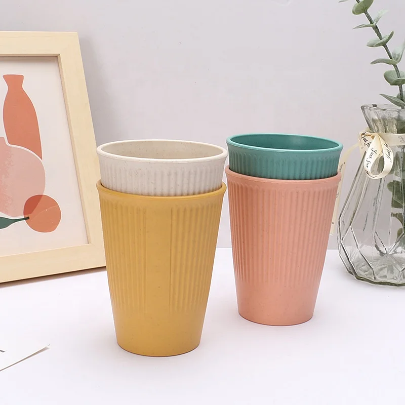 Eco-friendly 4 PCS Wheat Straw Cup Unbreakable Reusable Drinking Cup With Logo