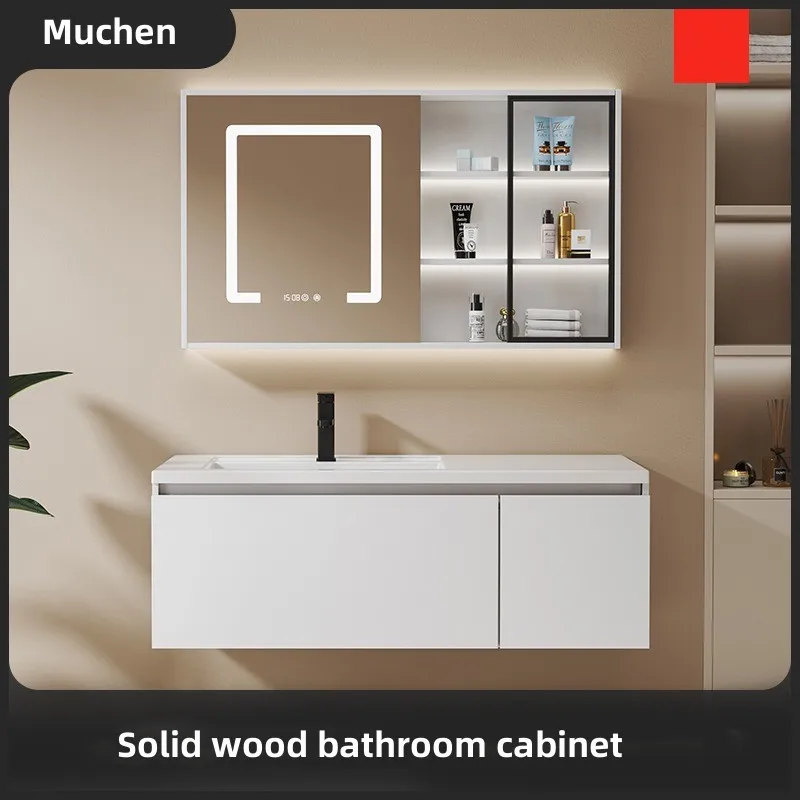 Wood Bathroom Sink Cabinet Novel Design Multi-layer Solid Waterproof Modern Hotel Furniture Plywood Bathroom Cabinet with Mirror