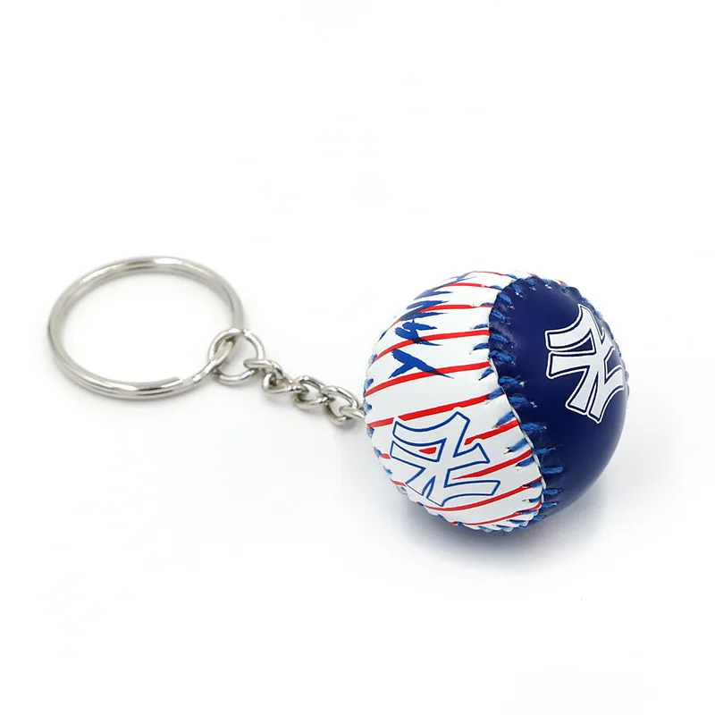 Hot Selling 3D Mini Baseball Keychain Team Logo Sports Souvenir High Quality Leather Keychain