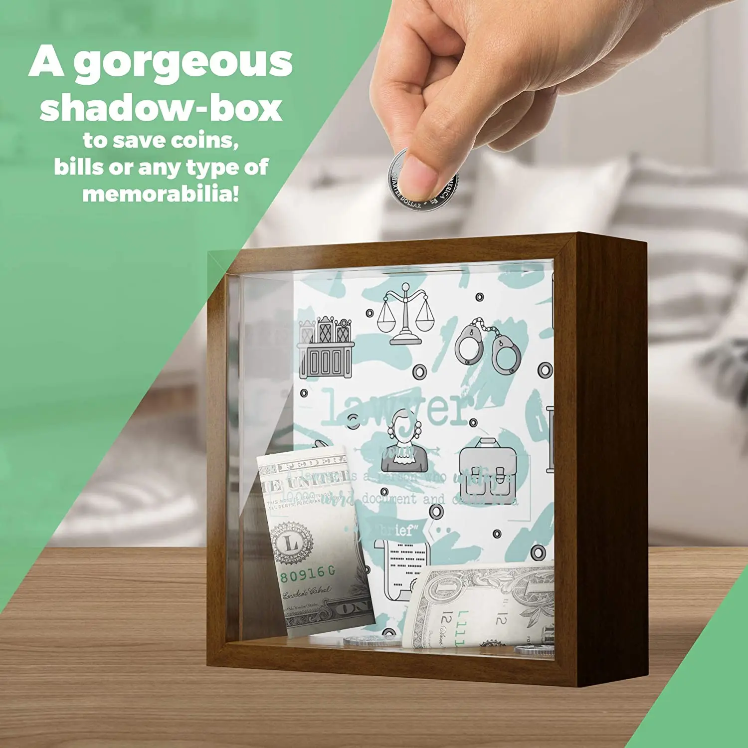 6x6x2 Wooden Shadow Box with Glass Front | Wood Keepsake Frame for Attorney Men & Women | Future Lawyer Gift