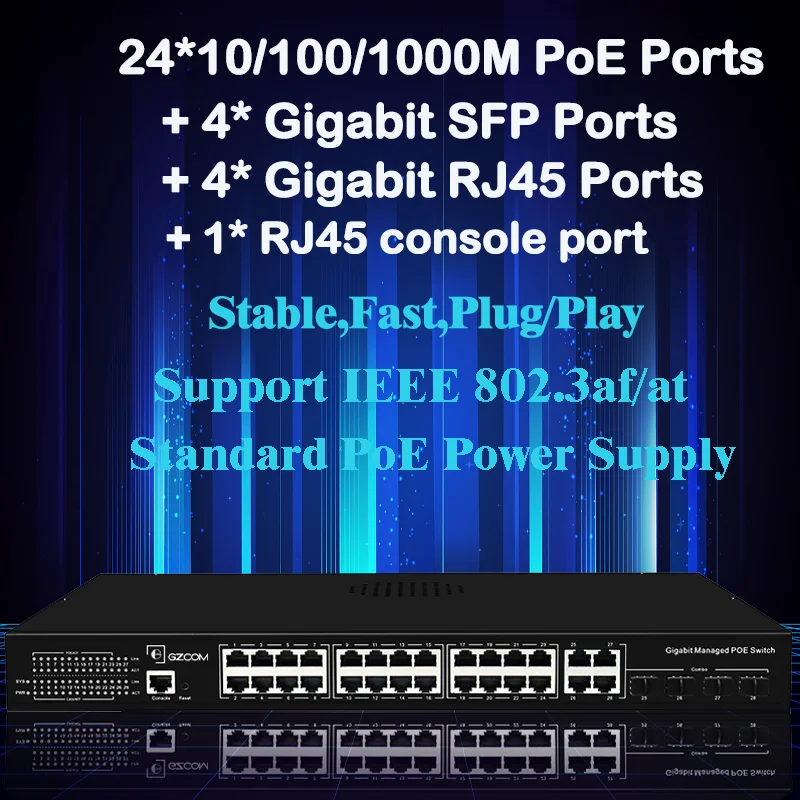 OEM Factory layer 2 network switch 24 port managed gigabit PoE Switch For CCTV IP Camera