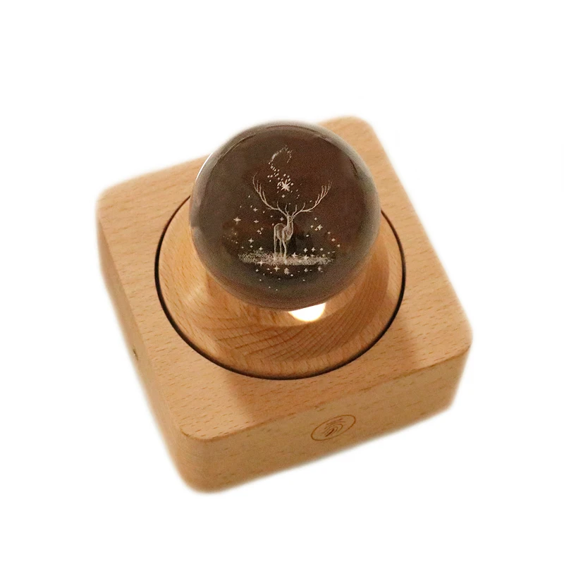 Amazon Shopify Dropshipping Trending Products 2022 3D Sculpture Pattern K9 Crystal Ball Music Box LED Night Light for Home Decor