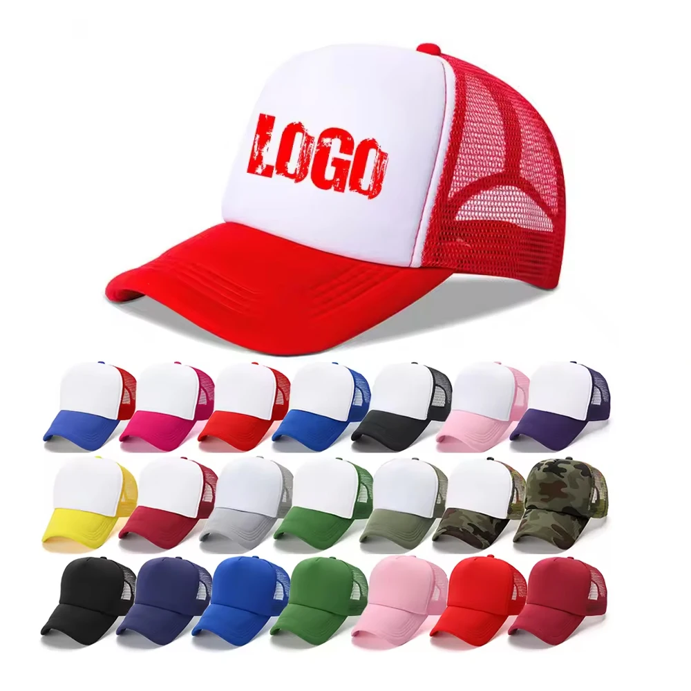 OEM 5 Panel Sport Cap Gorras Foam Mesh Trucker Hat Custom Logo Design Pattern 3D Embroidery Sublimation Print Promotional Hat