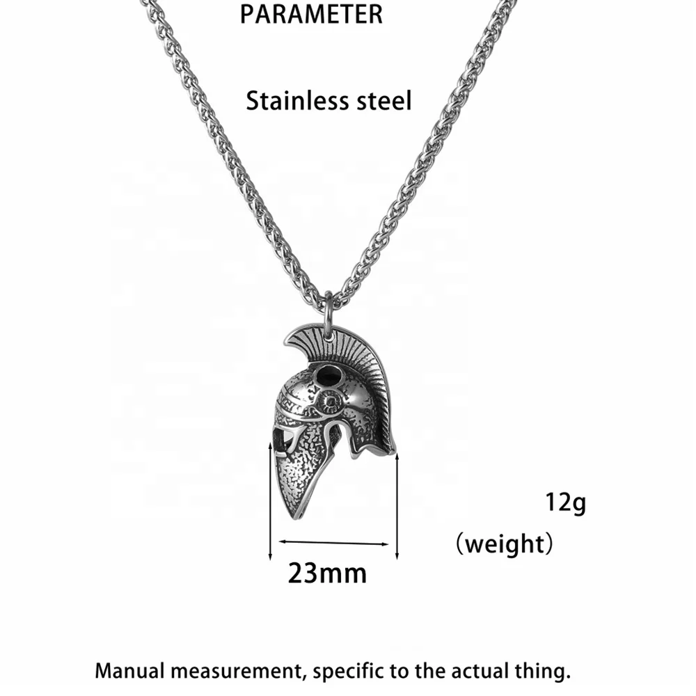 MECYLIFE Roman Battle Warrior Helmet Pendant Necklace Stainless Steel Spartan Helmet Necklace