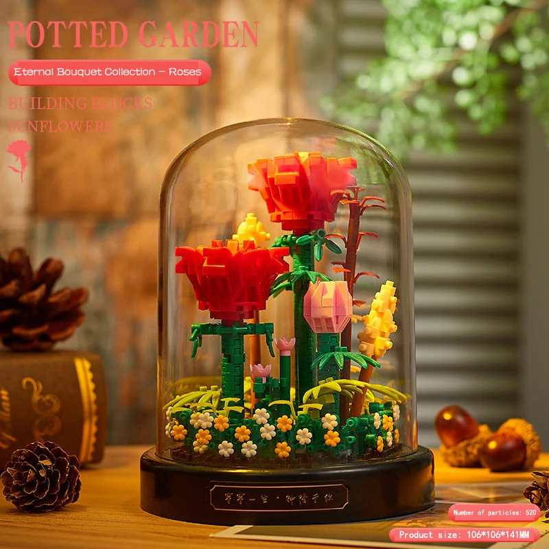 Building Block Sets Flower With Light Montessori Educational Toy For Kids Christmas Day Gift  Flower Building Block Sets Low Moq