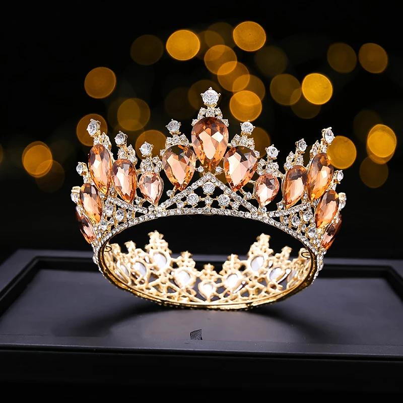 Fashion Baroque Luxury Wholesale Crystal Bridal Crown Tiaras/diadem Gold Diadem Large Tiaras For Women Bride Wedding Hair Access