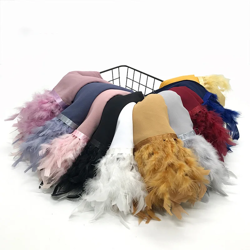 New Elegant Feather Chiffon Scarf Shawl Fringed Feather Scarf Woman Scarf Hijab