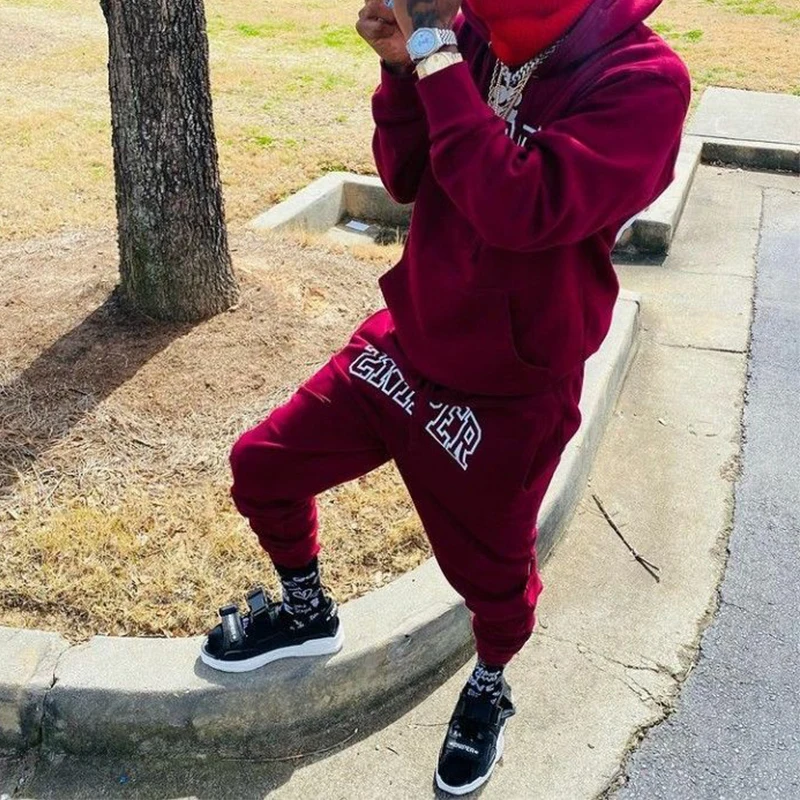 Clothing Manufacturer Custom Streetwear Sweatsuit Stacked Jogger Sets Slim Fit Custom Tracksuit Sweatpants Hoodie Set For Men