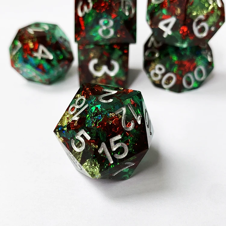 Wholesaler Handmade Christmas style Sharp Edged DND Resin Dice Set Polyhedral Blue Rolling Dice