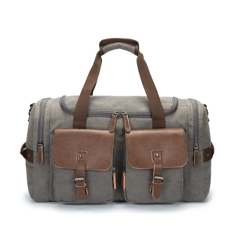 2022 custom handbags vintage leather canvas duffel bags for travel  foldable large weekender bag woman big retro tote bag