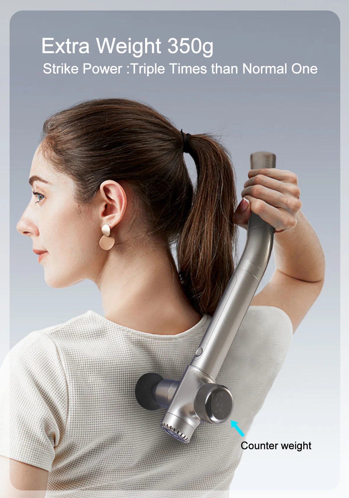 2023 New design long handle back massage gun with extra weight massage  back of people  therapy gun percussion muscle gun