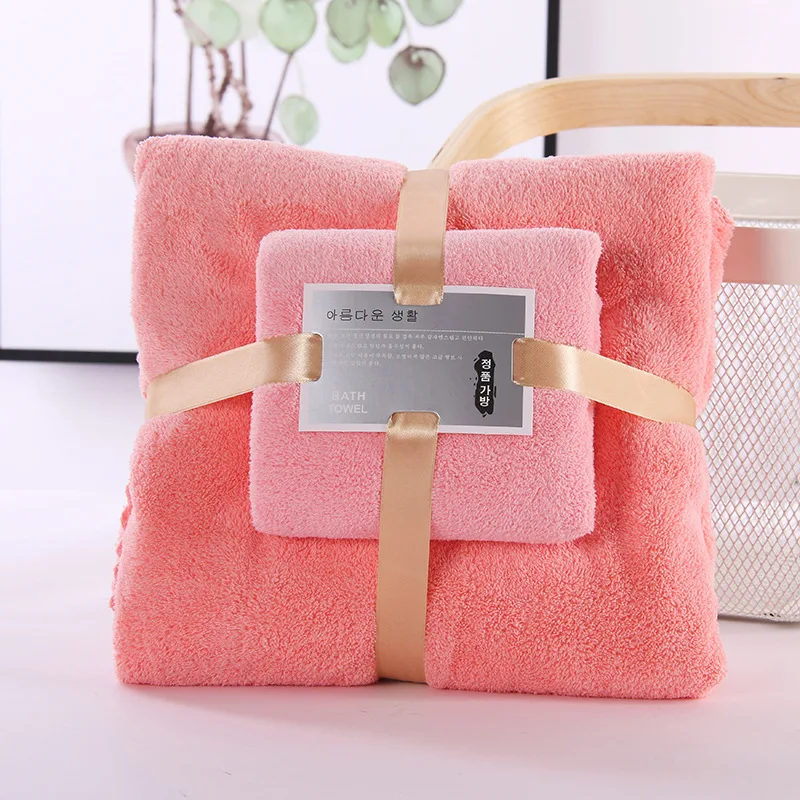Coral velvet absorbent towel wholesale 2 pieces set thickened gift bath towel set wholesale Custom logo beach Bath Towel Sets