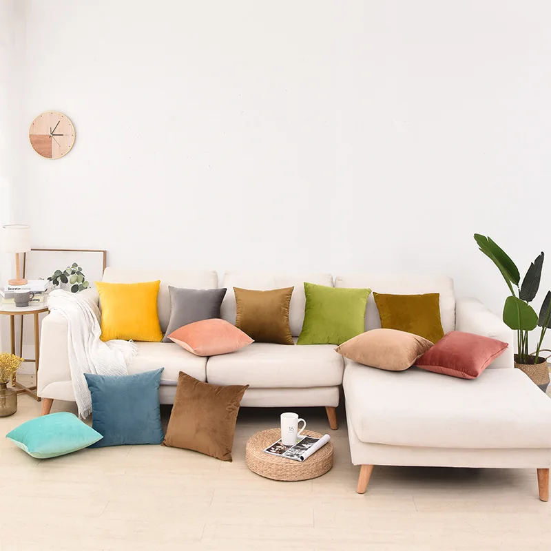 New Velvet Cushions Pillow Wholesale  Pure Color Velvet Cushion Cover for Sofa Home Decor Throw Pillow Cover 18 x 18 Inch