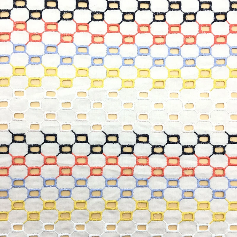 Square pattern cotton embroidery hollow color multi-color cotton clothing pure cotton embroidery fabric