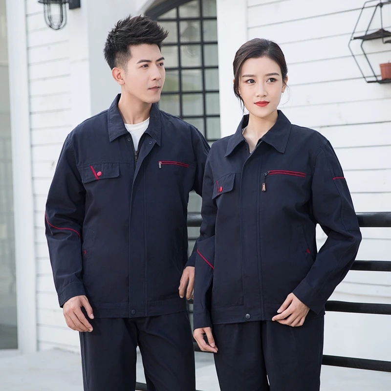 Factory Customized 100% Cotton Pure Color Construction Repairman Uniform Suit Multi Pockets Factory Work Wears Clothes Set