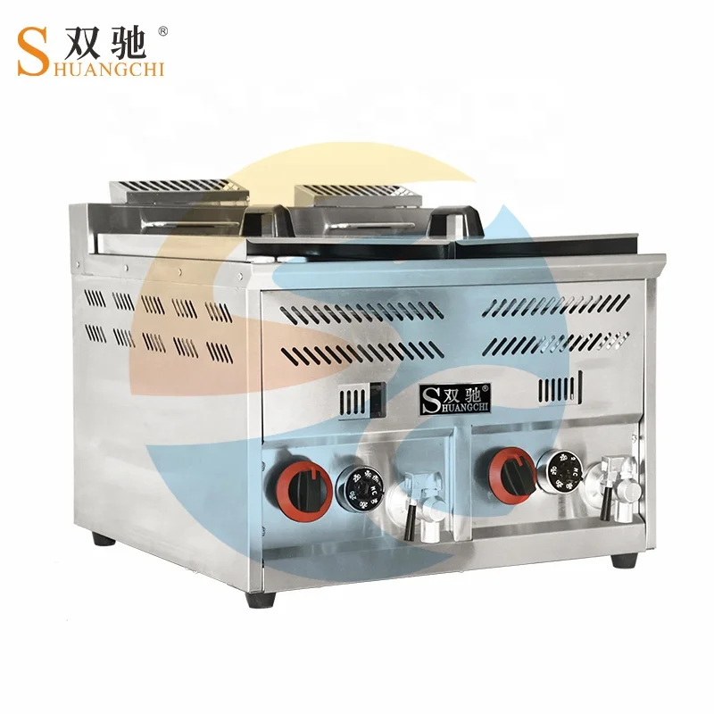 Potato Chips Fryer 8+8L Commercial Gas Temperature Controlled 2 Basket Deep Fryer With Potato Chips Frying Machine
