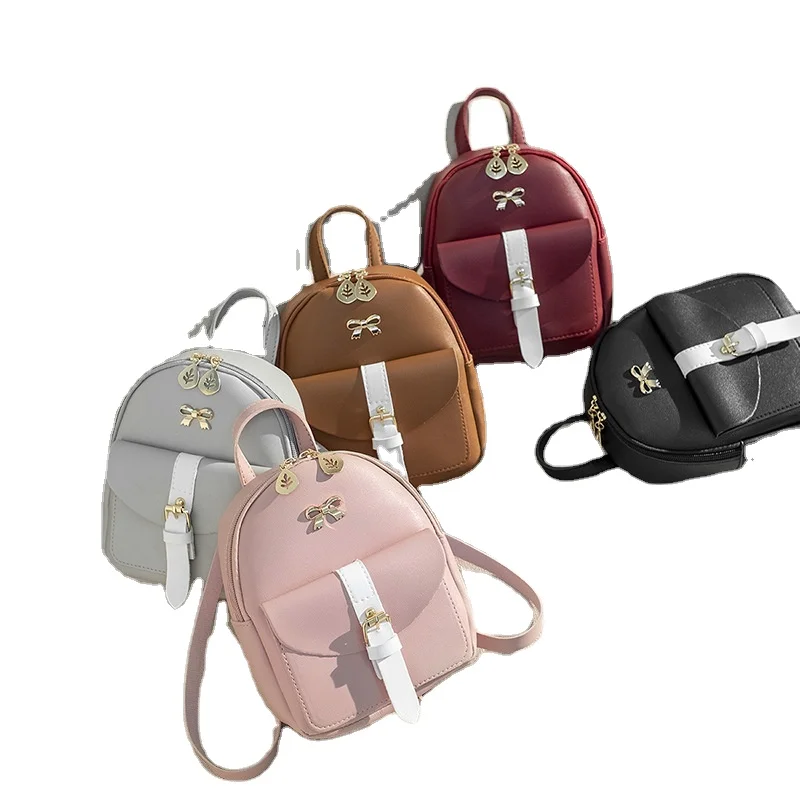 Mini Luxury Pu Kawaii Backpack Cute And Elegant Girl Bowknot Leaf Hollow Small School Bag