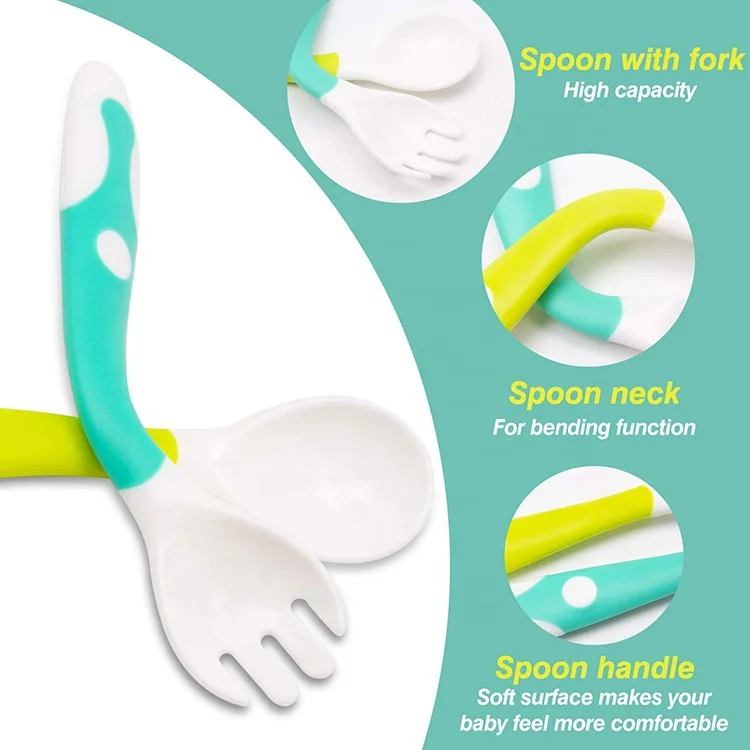 Изготовленная на заказ Гибкая детская вилка и ложка, комбинированные пищевые материалы, большая ложка, детская ложка, вилка, наборы столовых приборов BOOSMAI