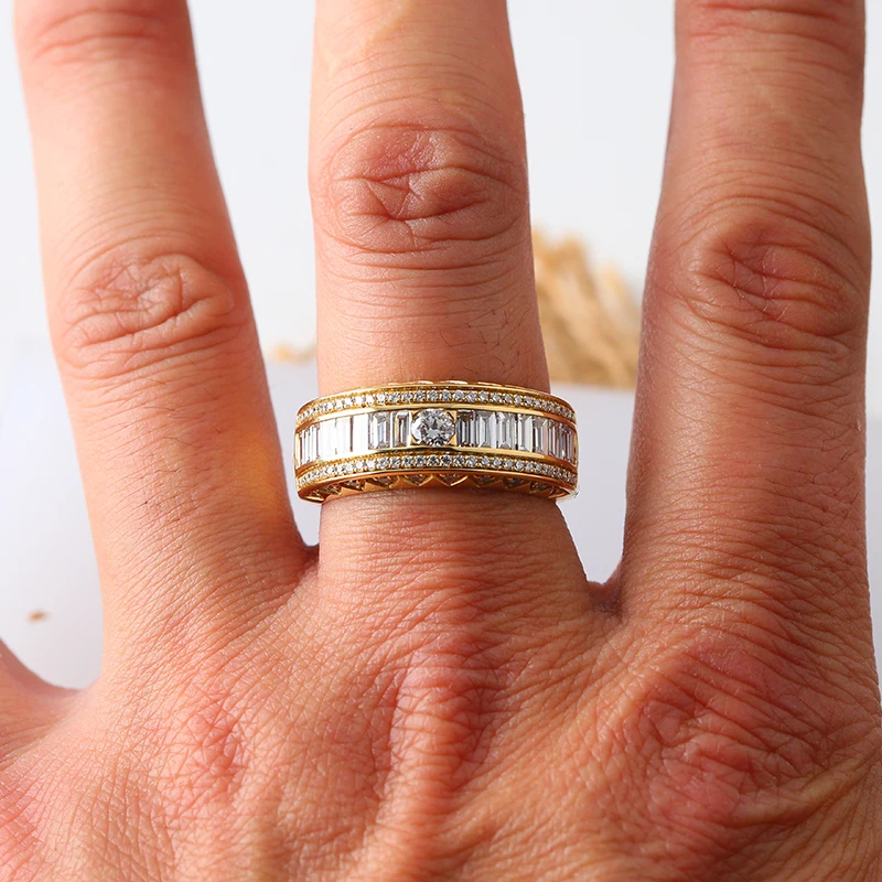 Wholesale Custom Simple Designs Jewelry Men Moissanite Wedding Rings Couple Set 14K Gold Plated Lab Grown Diamond Eternity Ring